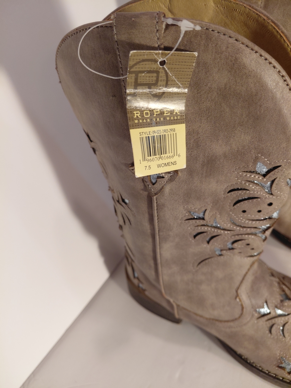 Roper Women's Taupe Western Boots with Metallic Inlay - Picture 2 of 13